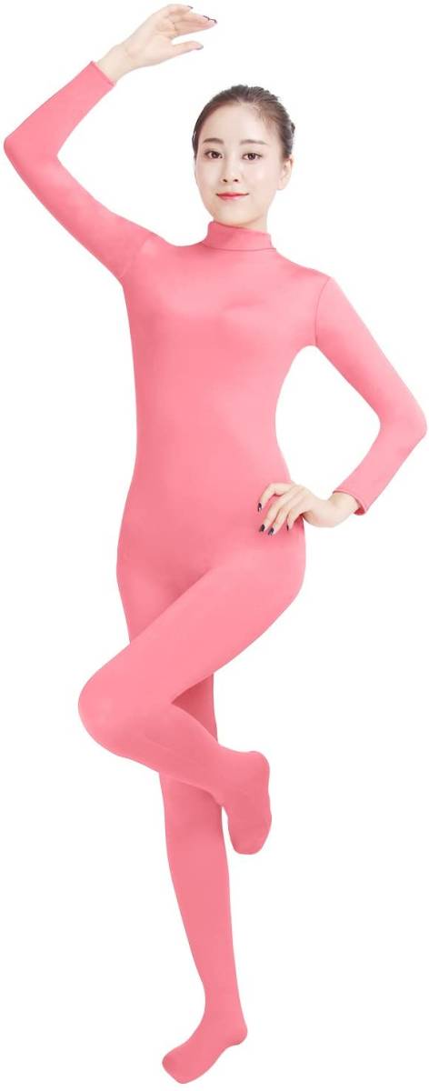 Ensnovo 全身タイツ つま先までのタイプ 頭出し 着ぐるみ ユニセックス 変装コスチューム コスプレ 男女兼用 ピンク_画像1