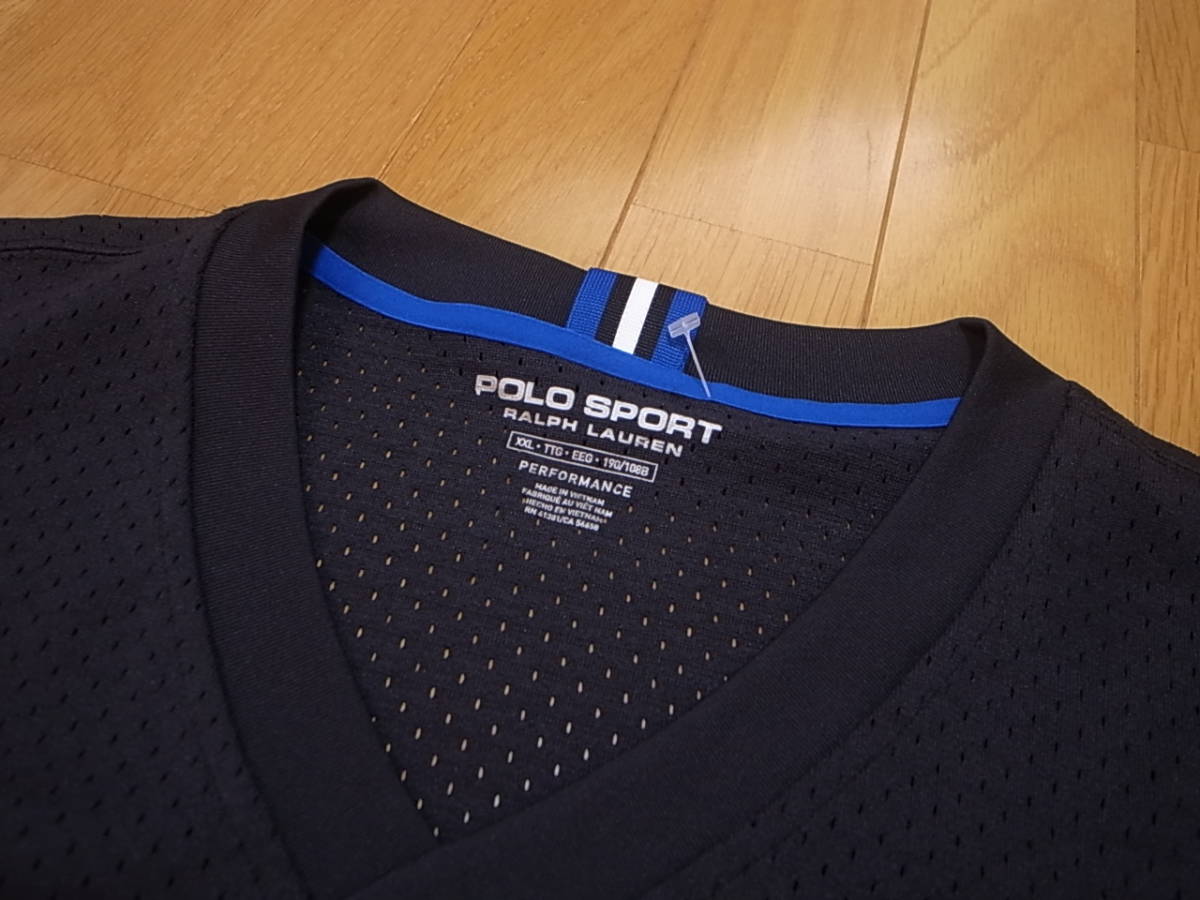 【送料無料 即決】POLO SPORT RALPH LAUREN 復刻 ポロスポーツ LOGOロゴ USAアメリカ 星条旗 Vネック メッシュ半袖ゲームシャツ 黒 XXL新品_画像8