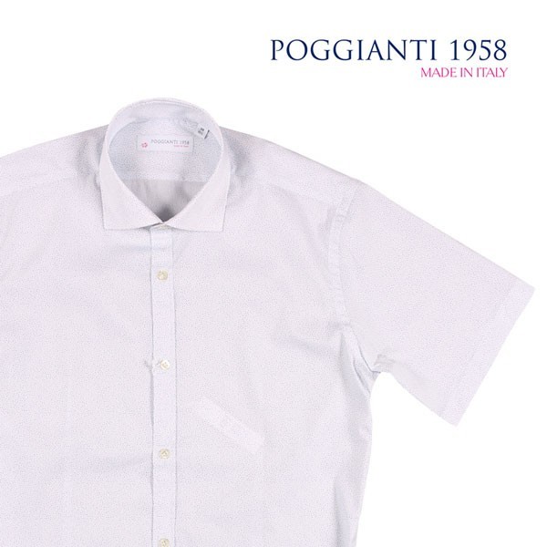POGGIANTI 1958（ポジャンティ 1958） 半袖シャツ 8.04E+22 ホワイト x ブルー 46 22651 【S22659】 / 大きいサイズ