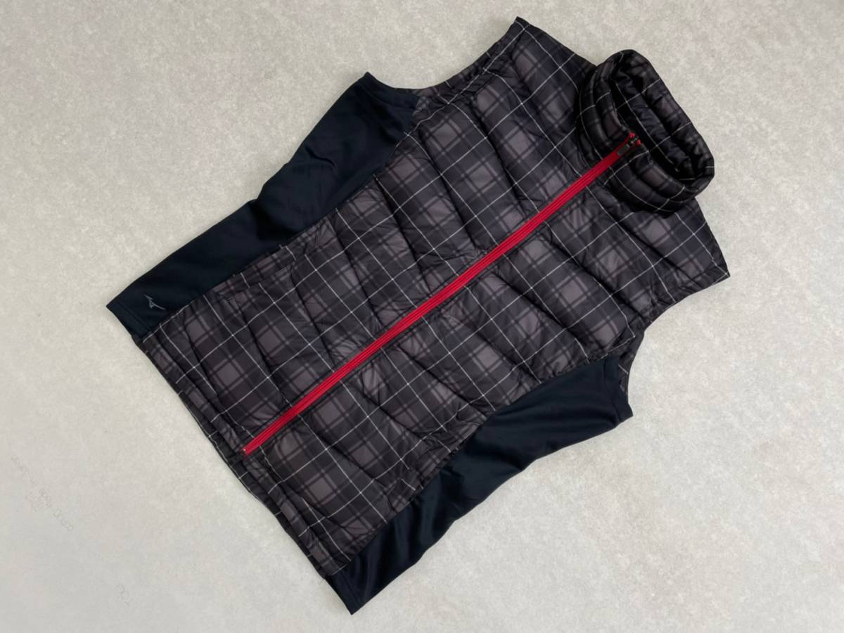 Wa520 ミズノゴルフ ゴルフウェア ブレスサーモ　中綿ベスト ジップアップ チェック柄 ブラック×グレー 刺繍 大きいサイズ 2XL_画像2