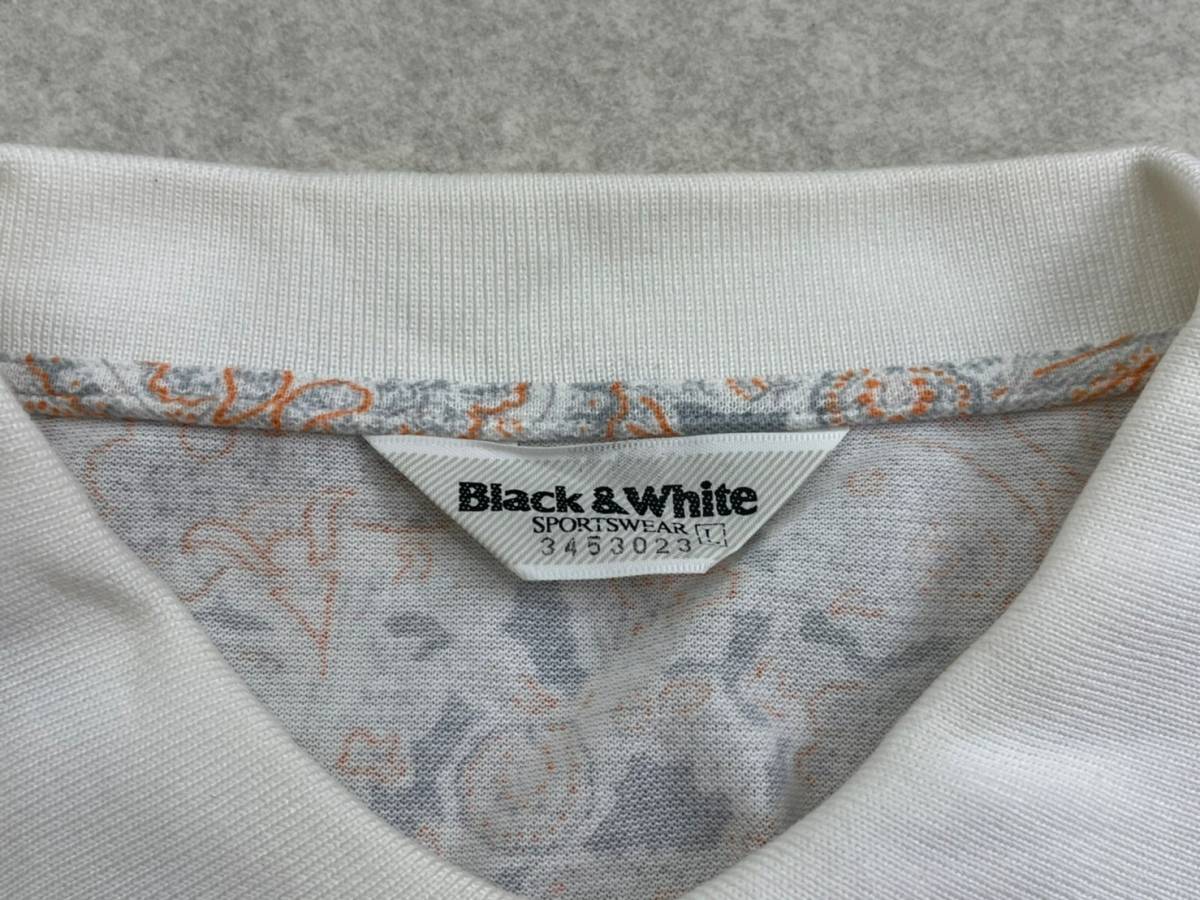 NC433 日本製 BLACK&WHITE ブラックアンドホワイト 半袖 総柄 ポロシャツ スポーツ ゴルフウェア ペイズリー柄 メンズ L_画像5