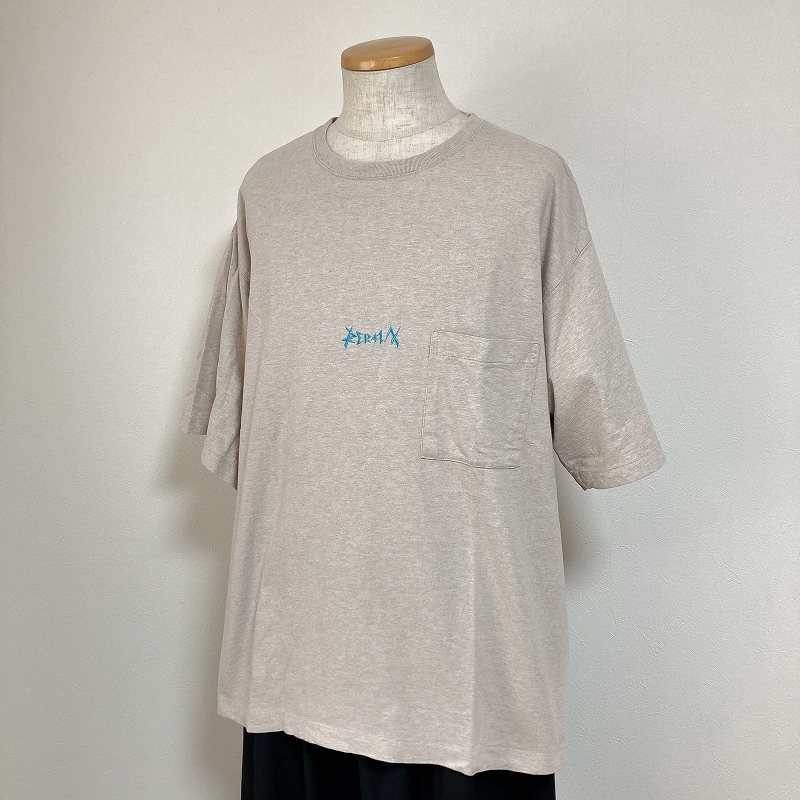 メンズ服ロゴ刺繍半袖Tシャツ 古着屋 ブランド ベージュ ストリート系 ゆるだぼ シンプル ワンポイント ビックT オーバーサイズ