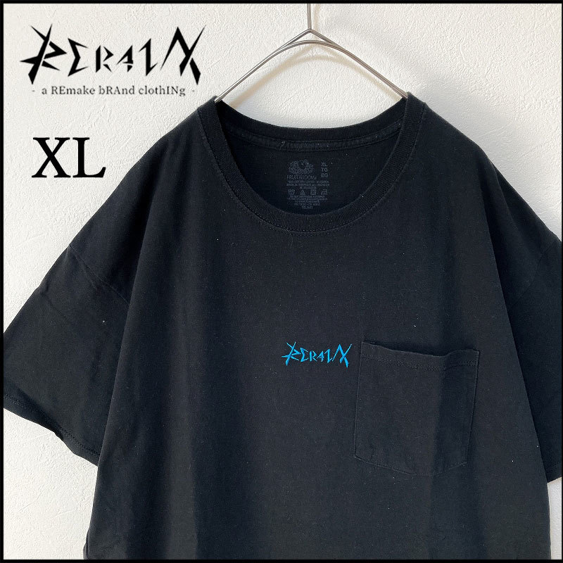 メンズ服ロゴ刺繍半袖TシャツXL 古着屋 ブランド ストリート系 黒 モード 春夏物 トップス 丸首 ゆったり ワンポイント おしゃれ