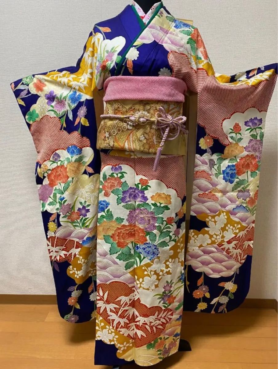 正絹 振袖 絞り柄 フルセット 青 成人式 着物セット | noonanwaste.com