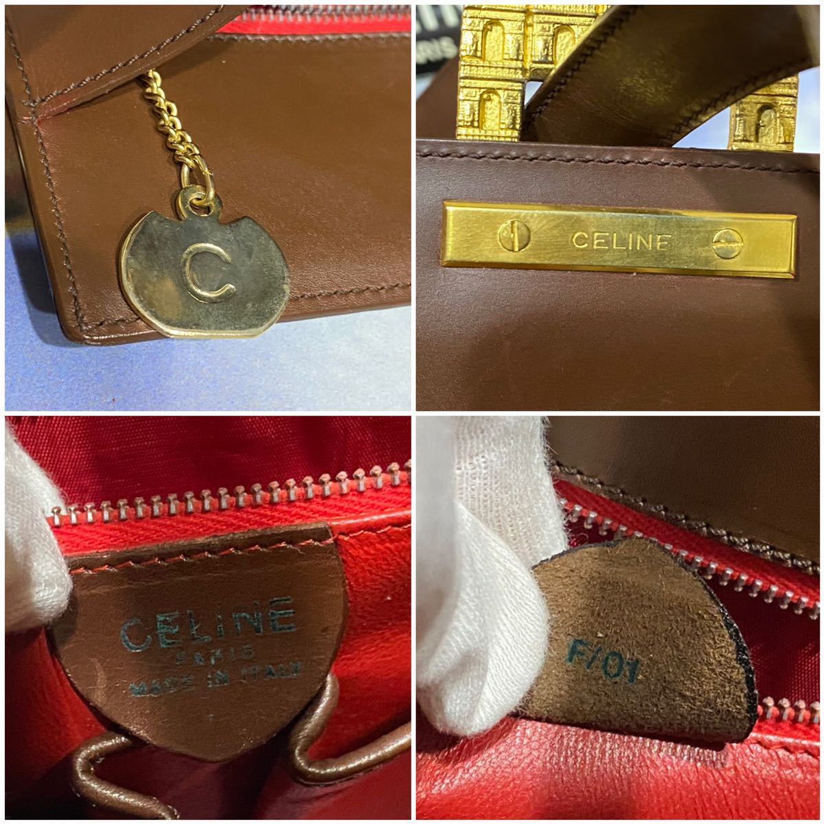 激レア VINTAGE OLD CELINE ショルダーバッグ 千鳥格子柄×凱旋門金具 カーフレザー マカダム トリオンフ ヴィンテージバッグ_画像7