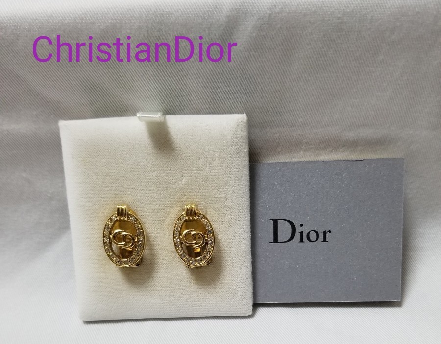 良品 ChristianDior クリスチャンディオールイヤリング ラインストーン