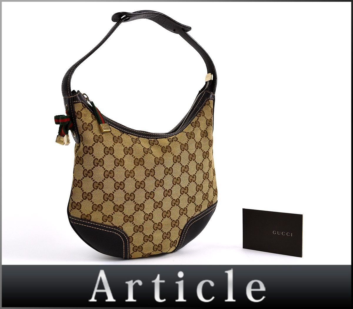 129636◆ GUCCI グッチ プリンシー GG柄 ワンショルダーバッグ 肩掛け 162895 キャンバス レザー ベージュ ブラウン リボン レディース/ B_画像1