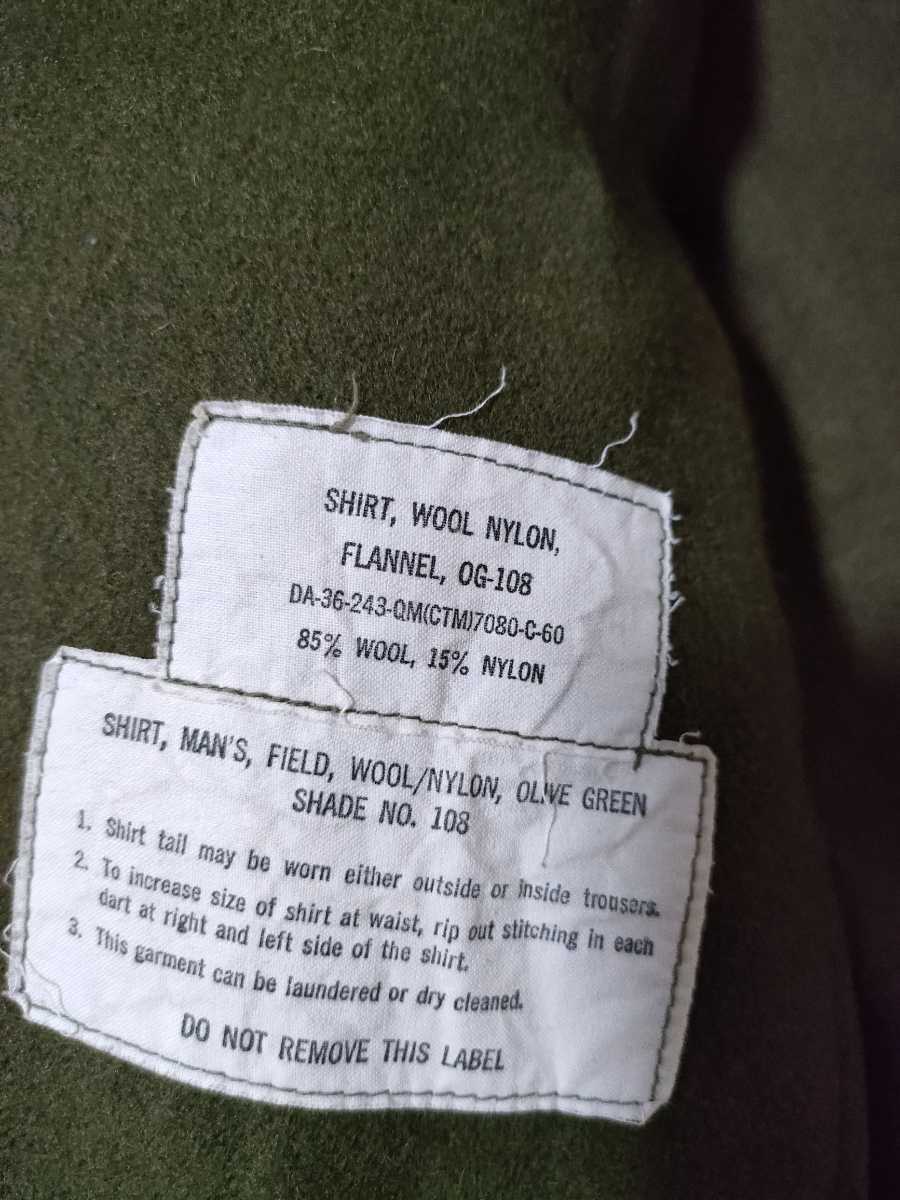 サイズ：15　良品　実物 USED 米軍 ヴィンテージ ウールシャツ OG-108 60年　ミリタリーシャツ シャツジャケット 60年代　ARMY _画像3