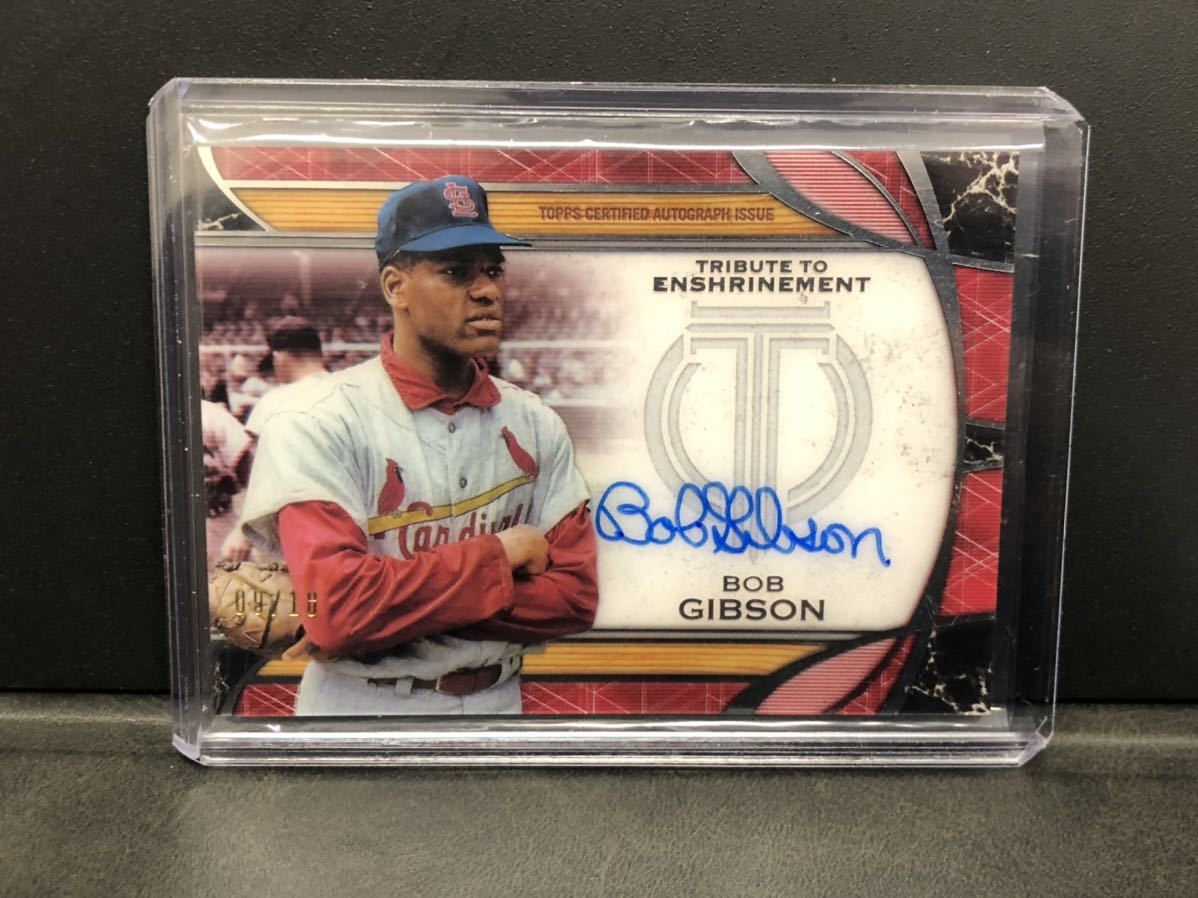 2019 Topps Tribute #HOF-BG Bob Gibson on card AUTO red parallel /10 枚限定 殿堂入り ボブ・ギブソン 直書き 直筆サイン HOFer MLB_画像1