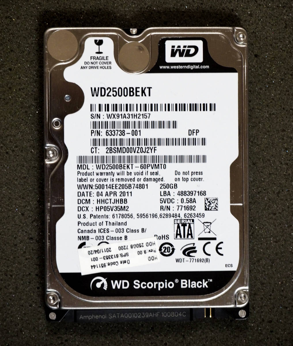 Western Digital 2 5 SATA 250GB 9 5mm厚 7200RPM 使用551時間