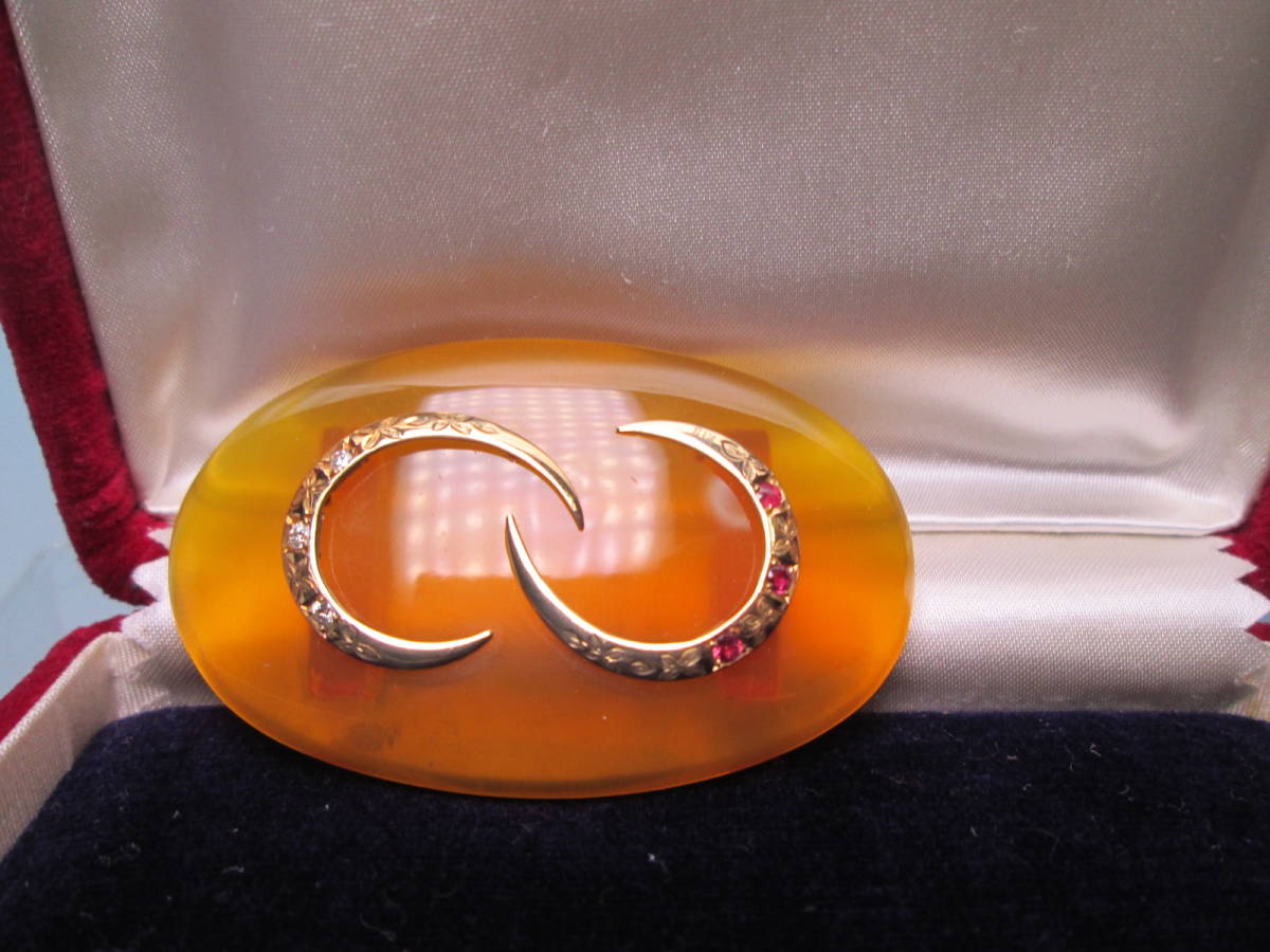 江月】K18 天然ダイヤ&ルビー 上質な本鼈甲 花文の帯留め 12,12g