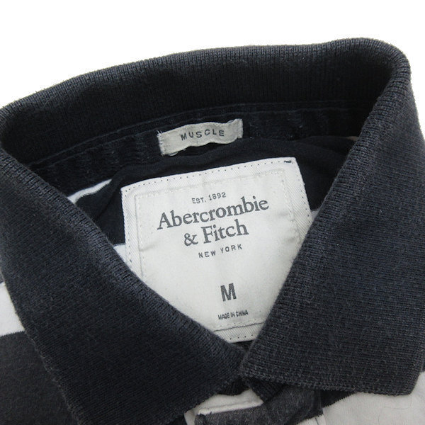 a■アバクロンビー＆フィッチ/Abercrombie&Fitch ロゴ刺繍 ボーダー柄 半袖ポロシャツ【M】青/MENS/100【中古】_画像2