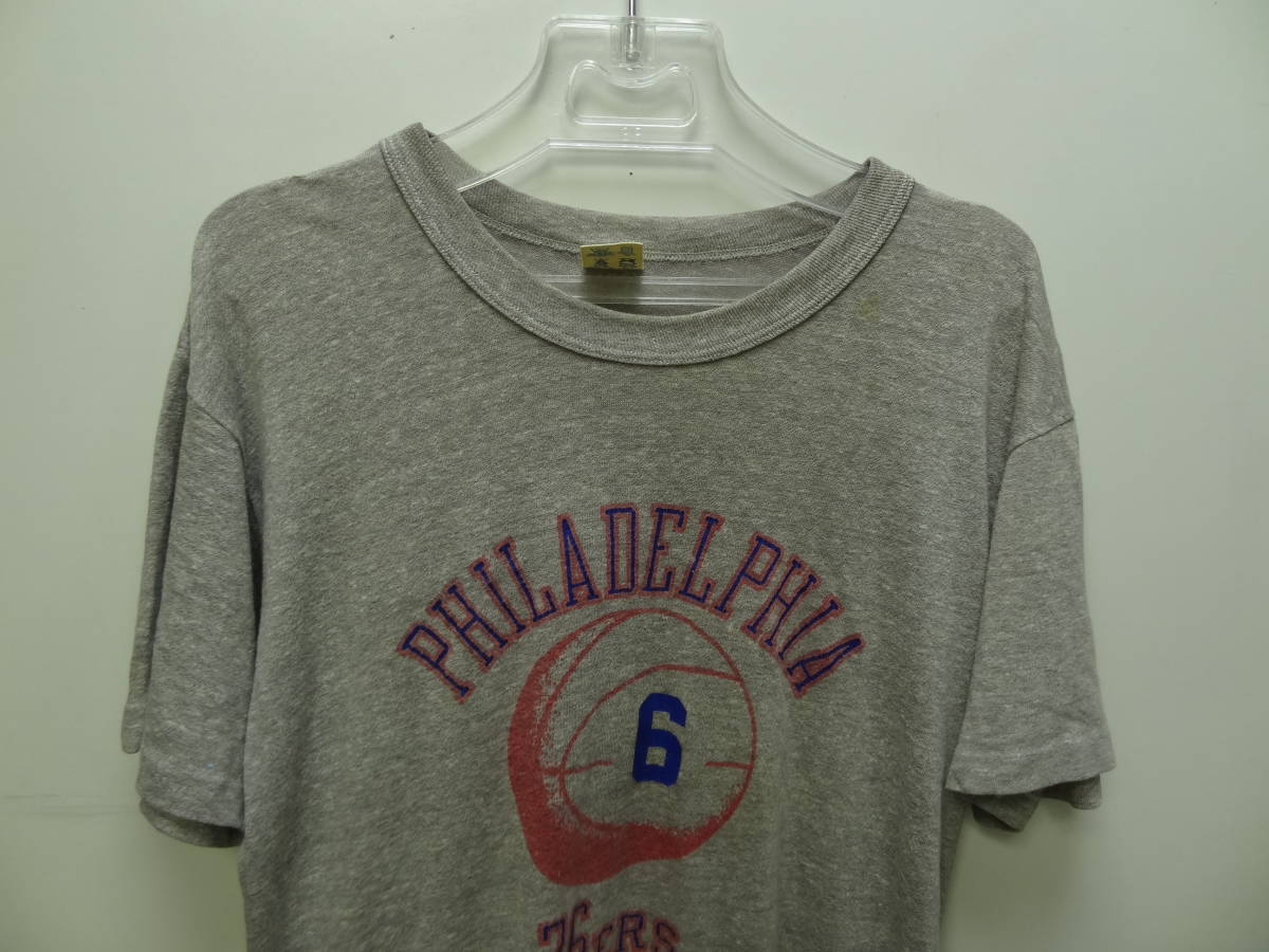 全国送料無料 アメリカ USA古着 80-90年代 チャンピオン Champion MADE IN USA メンズ 半袖 PHILADELPHIA 76ers NBA プリント Tシャツ L