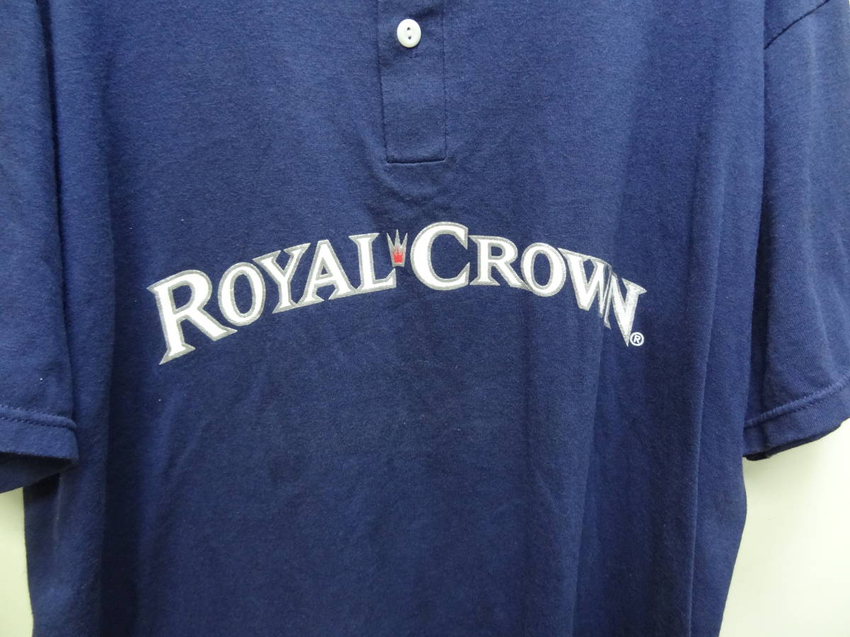 全国送料無料 アメリカ USA古着 80-90年代 MADE IN USA ローヤル(ロイヤル)クラウンコーラ ROYAL CROWN メンズ 半袖 ヘンリー紺色Tシャツ L