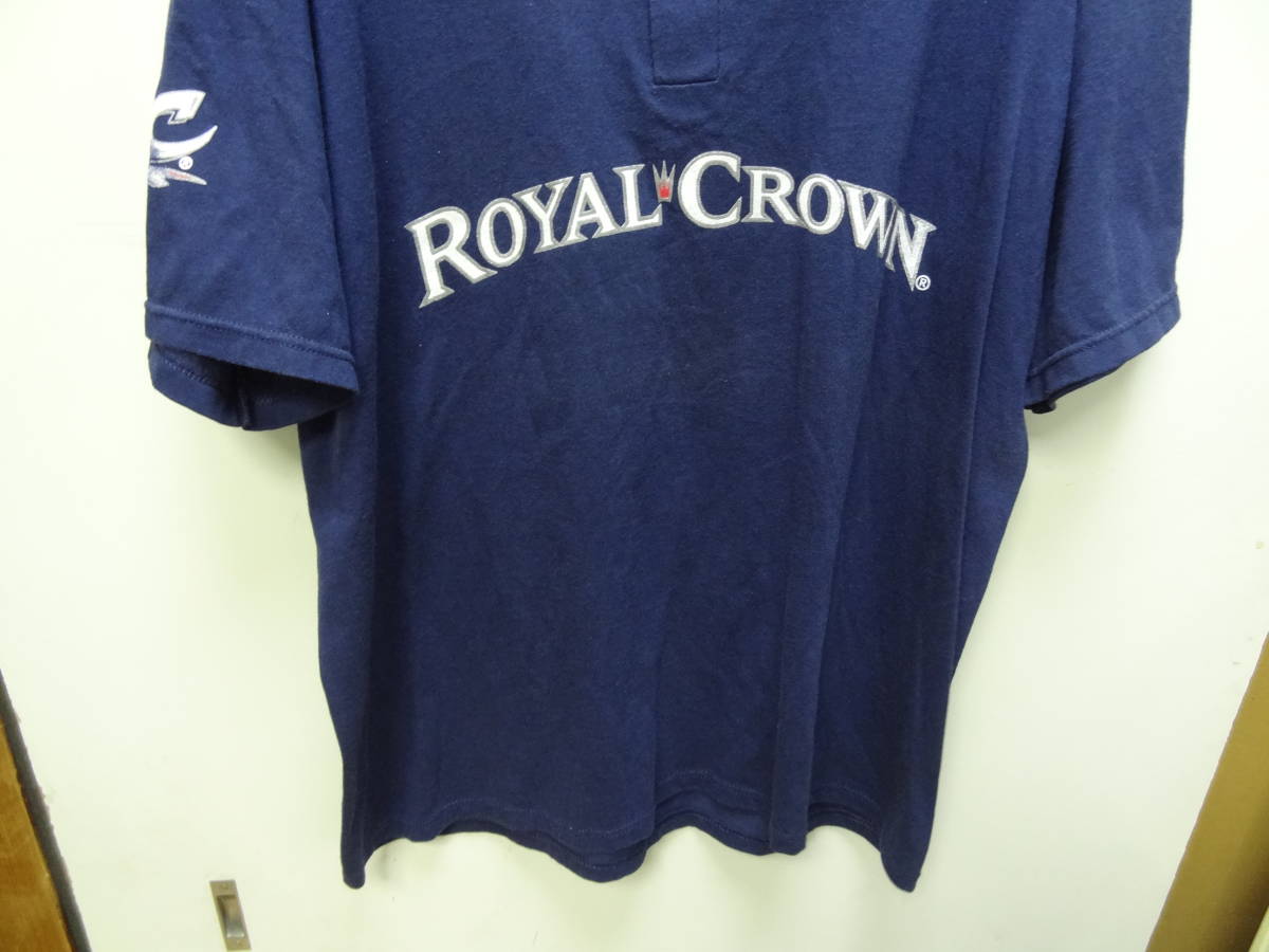 全国送料無料 アメリカ USA古着 80-90年代 MADE IN USA ローヤル(ロイヤル)クラウンコーラ ROYAL CROWN メンズ 半袖 ヘンリー紺色Tシャツ L