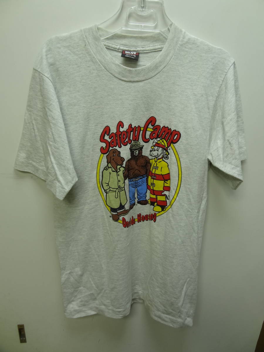 全国送料無料 アメリカ USA古着 80-90年代 スモーキーベアーSMOKEY BEAR＆スパーキー MADE IN USA メンズ 半袖 キャラクターTシャツ S_画像1