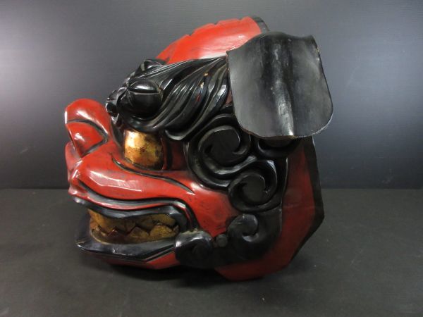 271 古美術品 彩色木彫 獅子頭 獅子舞 約56x33高33㎝ 271 古美術品 彩色木彫 獅子頭 獅子舞 約56x33高33㎝
