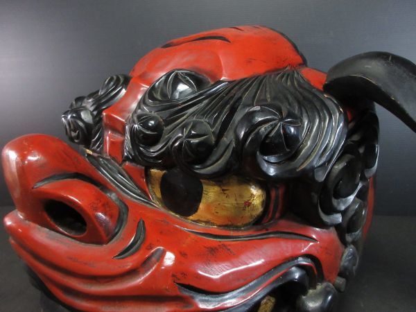 271 古美術品 彩色木彫 獅子頭 獅子舞 約56x33高33㎝ 271 古美術品 彩色木彫 獅子頭 獅子舞 約56x33高33㎝