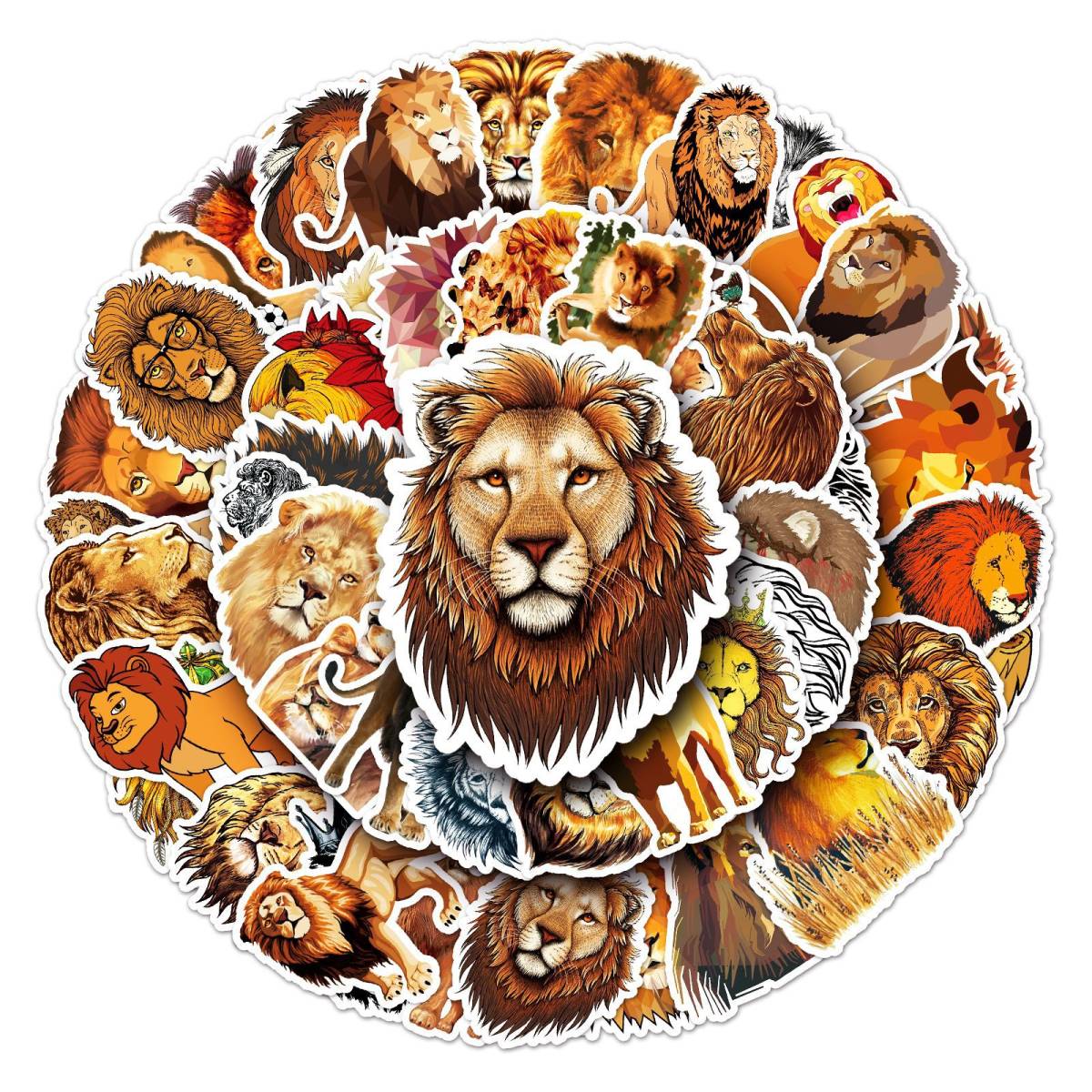 福袋セール】 ライオン 獅子 シシ 猛獣 百獣の王 シール ステッカー50枚Y banhmihangxanh.com