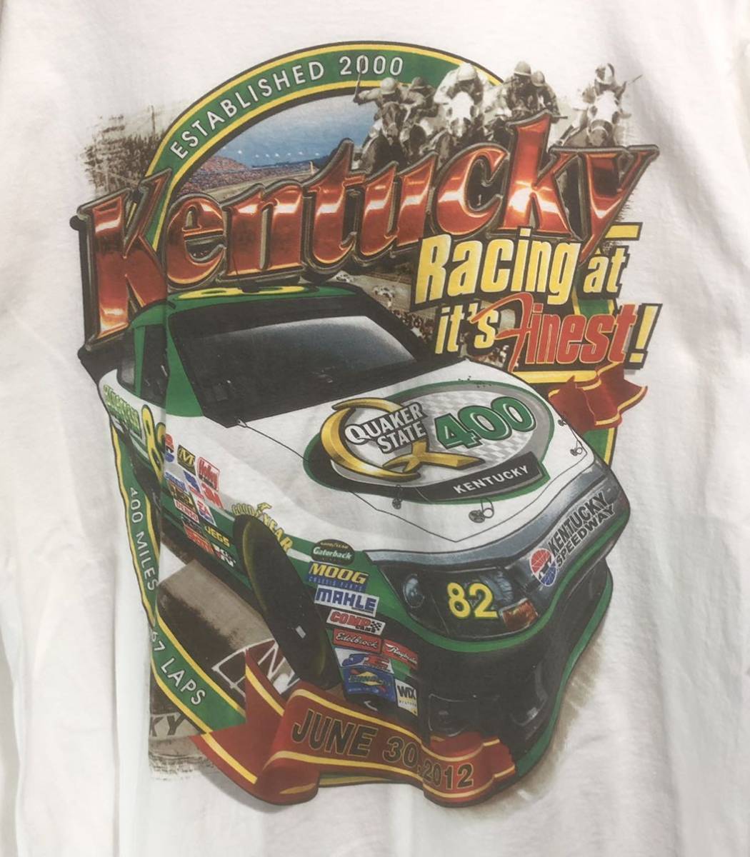 ■ 00's CHASE AUTHENTICS NASCAR ナスカー カップシリーズ ケンタッキー スピードウェイ 両面イラスト 半袖 Tシャツ 古着 サイズL 白 ■_画像2