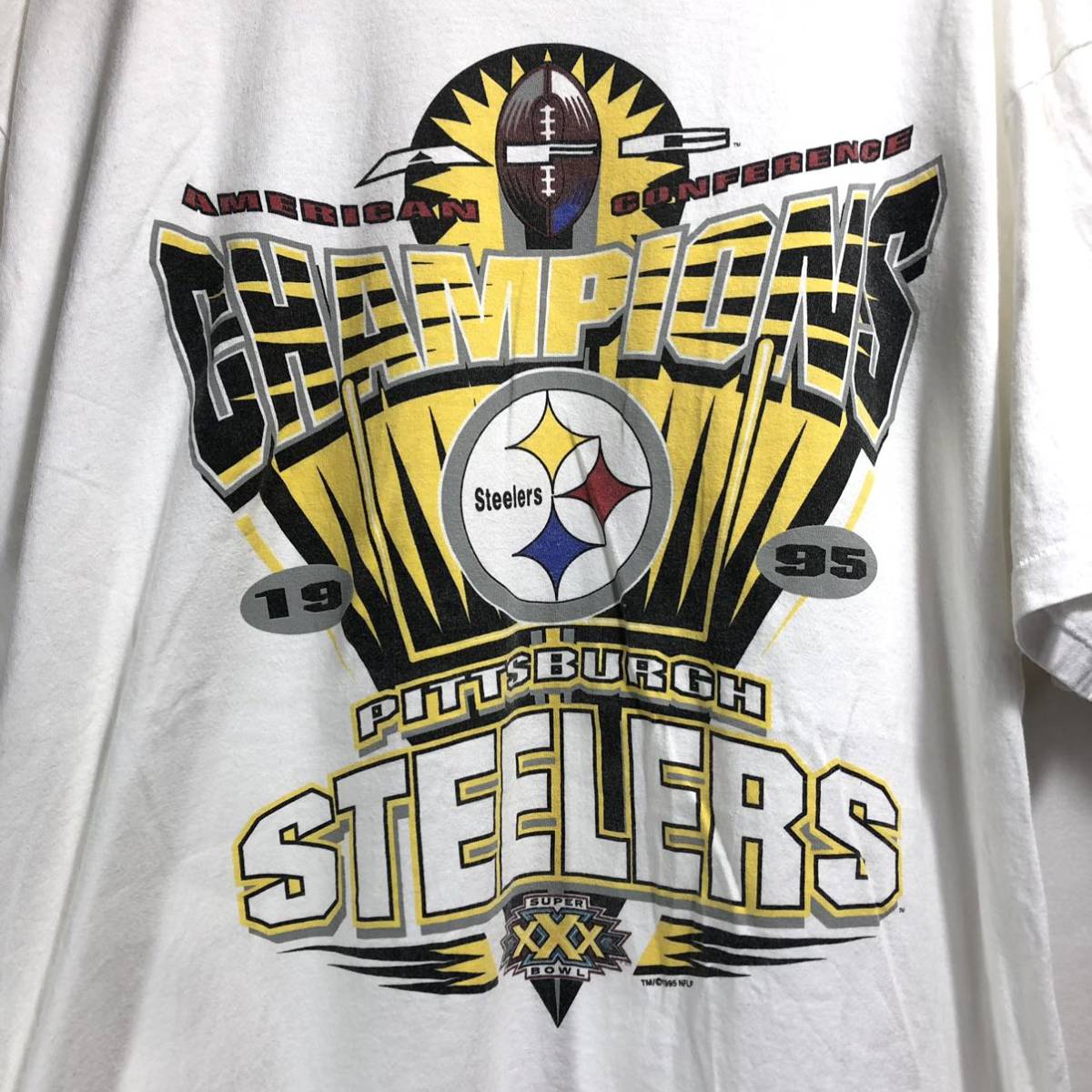 ■ 90s 90年代 ビンテージ USA製 STARTER NFL スティーラーズ イラスト 半袖 Tシャツ サイズX-LARGE アメカジ 1995 Steelers CHAMPIONS ■の画像2