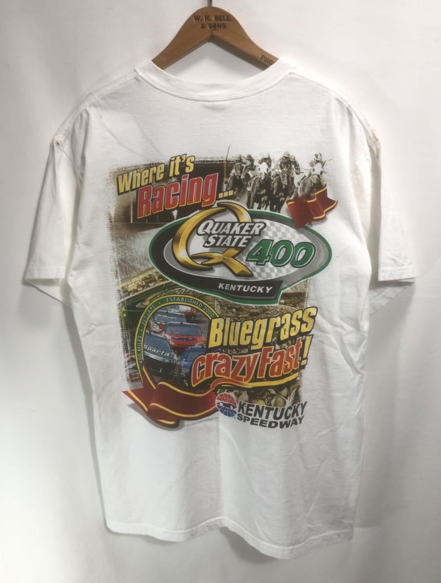 ■ 00's CHASE AUTHENTICS NASCAR ナスカー カップシリーズ ケンタッキー スピードウェイ 両面イラスト 半袖 Tシャツ 古着 サイズL 白 ■の画像5