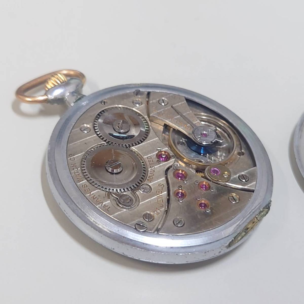 稼働品 タバン TAVANNES WATCH 手巻き 懐中時計 スモセコ アンティーク ビンテージ シルバー 銀_画像10