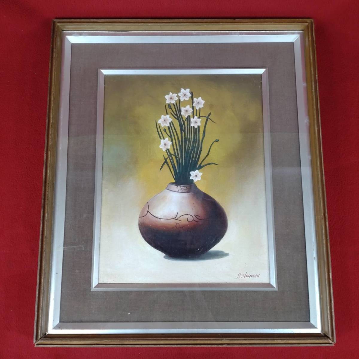  Noguchi . profit K.NOGUCHI daffodil oil painting still-life picture frame F6 number author . name ornament interior rare office work place store equipment ornament collection 