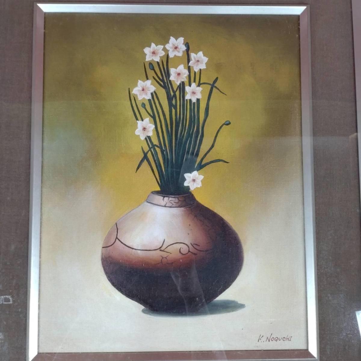  Noguchi . profit K.NOGUCHI daffodil oil painting still-life picture frame F6 number author . name ornament interior rare office work place store equipment ornament collection 