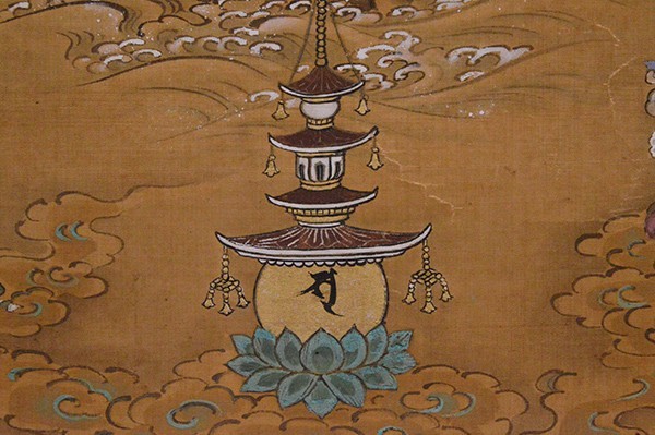瓢】仏画 「金光明最勝王経曼荼羅図」 絹本 弁財天曼荼羅 宝塔 瓢】仏画 「金光明最勝王経曼荼羅図」 絹本 弁財天曼荼羅 宝塔
