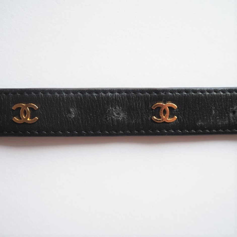 CHANEL シャネル レザーベルト 12連ココマーク ブラック 黒×ゴールド
