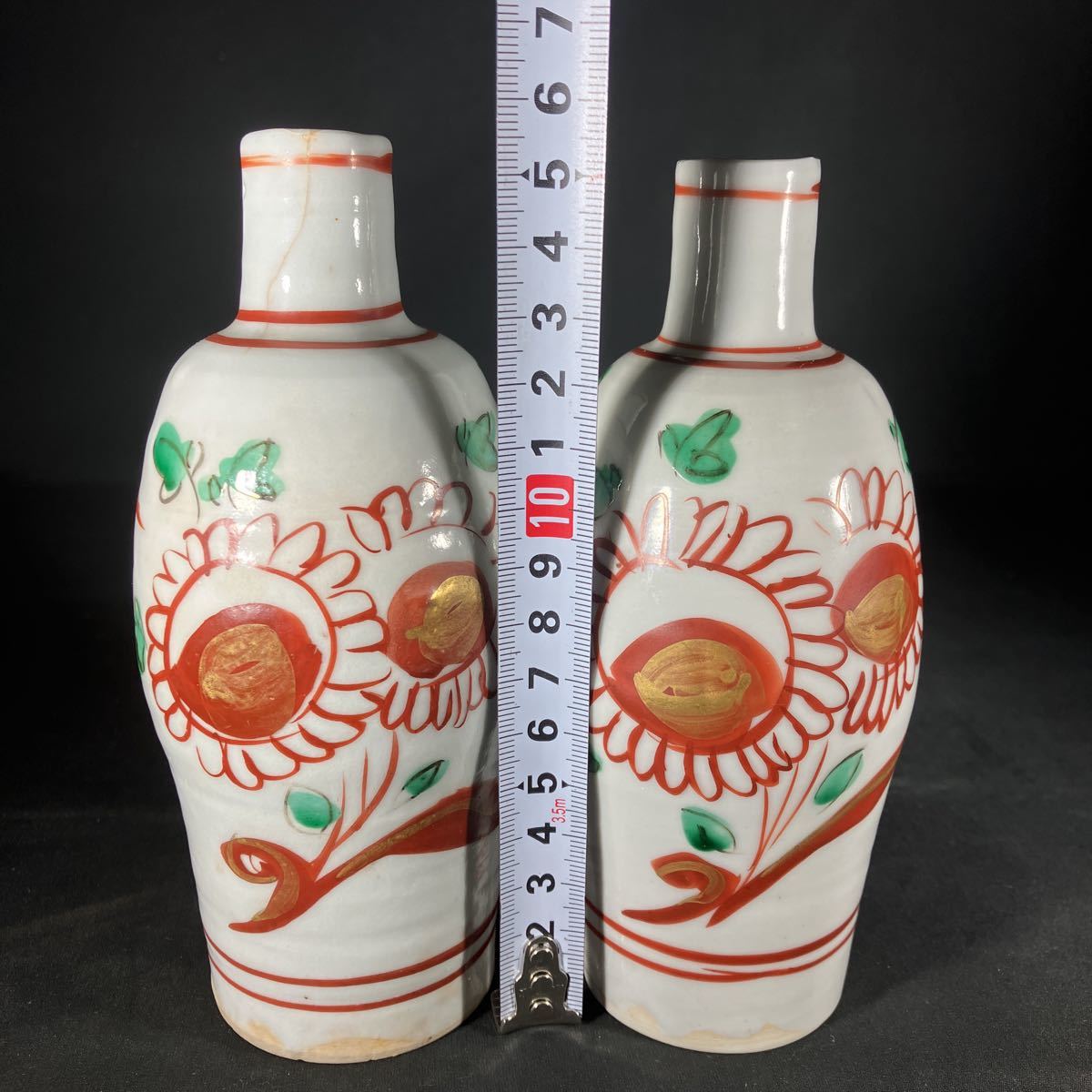 須田菁華造 呉須赤絵 花鳥紋徳利一対 共箱 九谷焼 茶道具 酒器 徳利