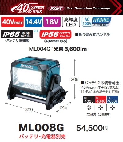 LEDライト マキタ 充電式スタンドライト ML008G 40V 18V 14.4V AC100V