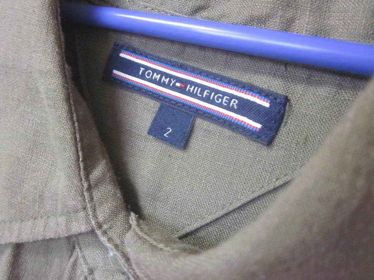  flax 100% TOMMY HILFIGER Tommy Hilfiger linen long sleeve shirt lady's 2 Toriko Logo olive SM khaki 5639