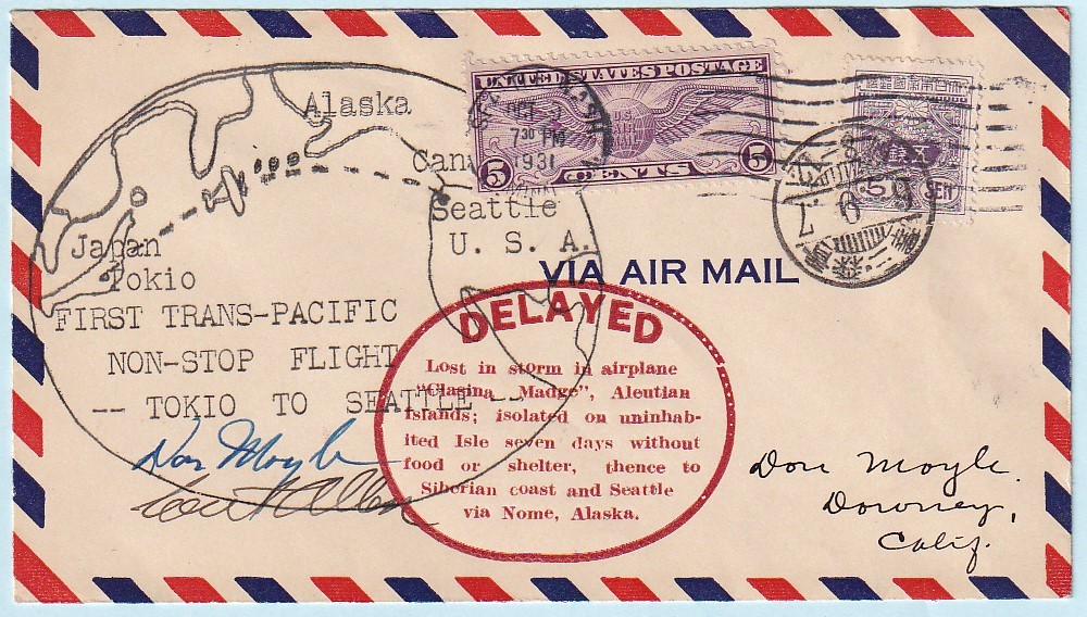 パイオニア フライト・カバー 太平洋無着陸横断への挑戦 1931年9月 青森・淋代海岸からシアトルを目指して飛行