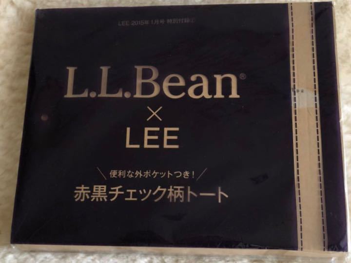 L.L.Bean×LEE 赤黒チェック柄トート、雑誌付録 (LEE 2015年1月号)、新品未使用未開封、自宅保管品、H30×W33×D10cm、便利な外ポケット付_画像2
