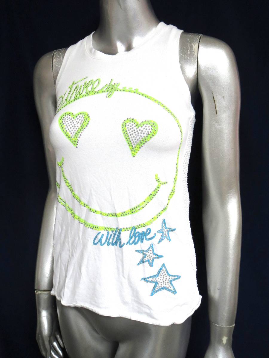#S048 So Twee by Miss Grant mistake gran to! cotton .! white × fluorescence green. mesh material tank top!40 11 ANNI 146/152 lady's 