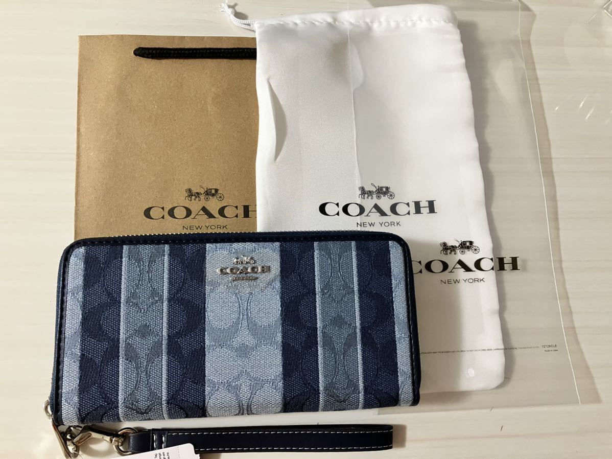 COACH コーチ 財布 長財布 ブルー ストライプ ストラップ 新品 COACH コーチ 財布 長財布 ブルー ストライプ ストラップ 新品