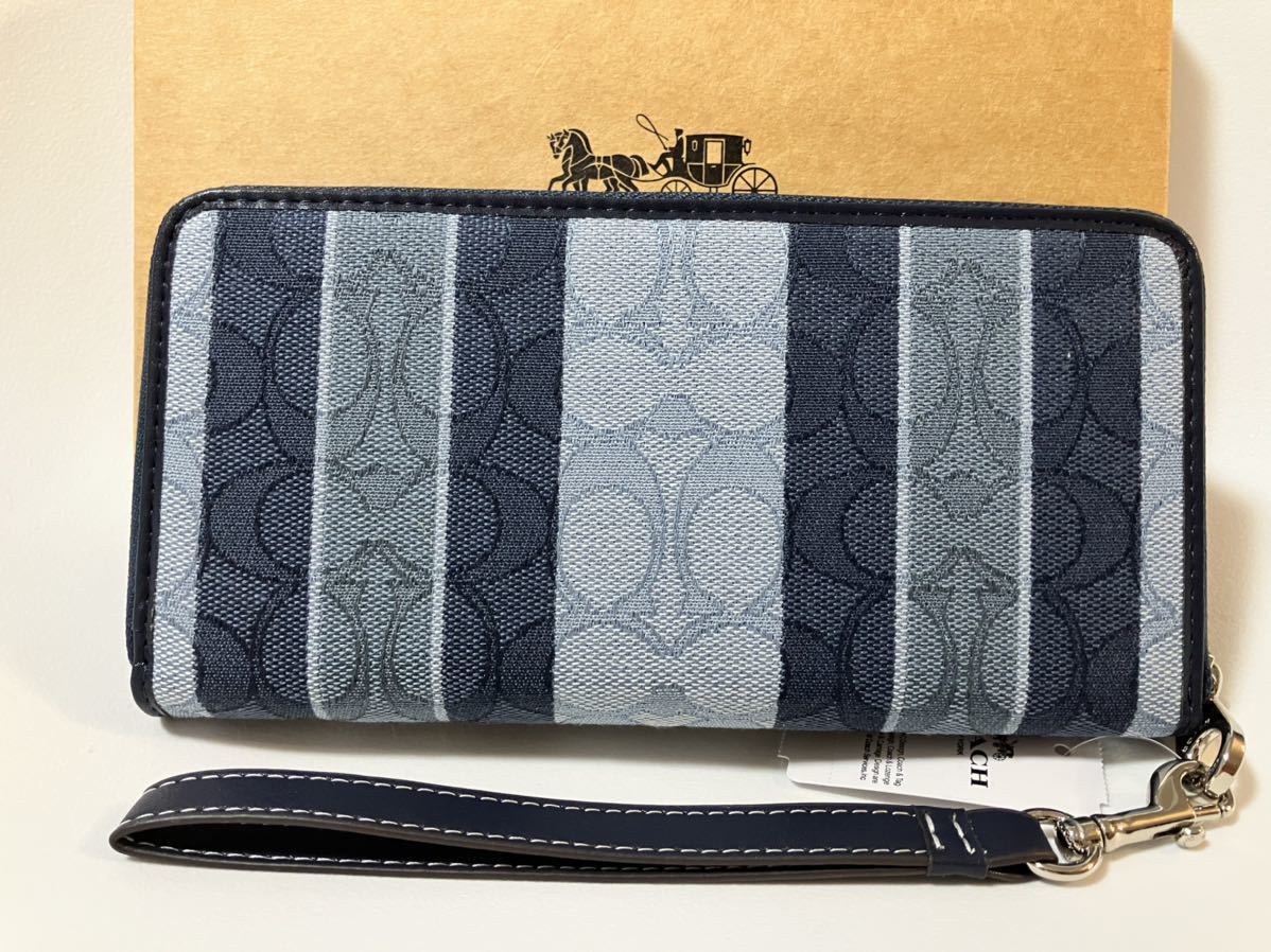 COACH コーチ 財布 長財布 ブルー ストライプ ストラップ 新品 COACH コーチ 財布 長財布 ブルー ストライプ ストラップ 新品
