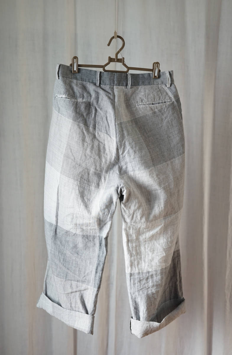 Bergfabel グレーチェック柄ワイドパンツ Pants W Pence largo バーグファベル LINEN 100% size48 M~L相当_画像2