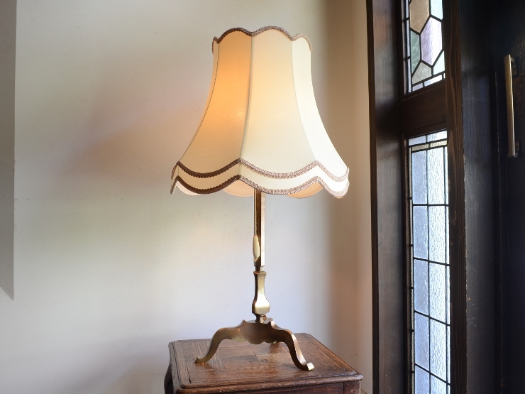 アンティーク照明 ヴィンテージ スタンドライト デザイン シェード付 2灯 真鍮テーブルランプ（H82cm）フロアランプ ライト