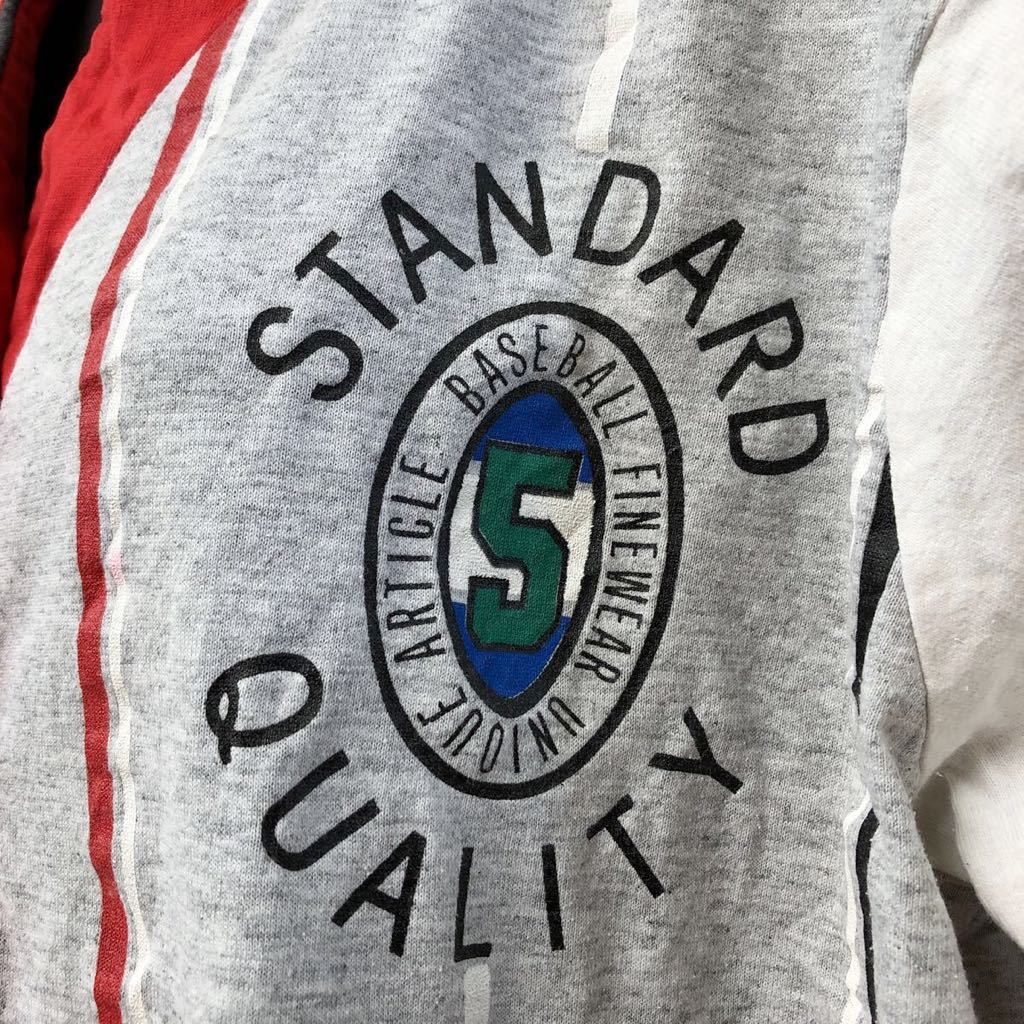 USA製◆ヴィンテージ古着 BASEBALLシャツ 半袖Tシャツ トップス ストライプ ポリコットン 野球 ベースボール アメリカ古着 レディースL_画像4