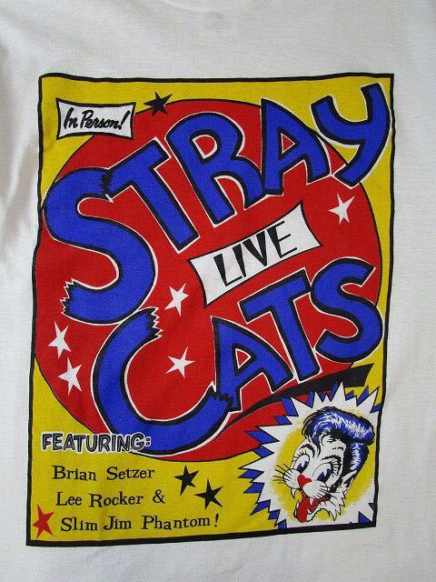 ヴィンテージ 80's デッドストック STRAY CATS ストレイキャッツ BLAST OFF ツアー Tシャツ M USA製 アメリカ製 ブライアンセッツアーの画像3