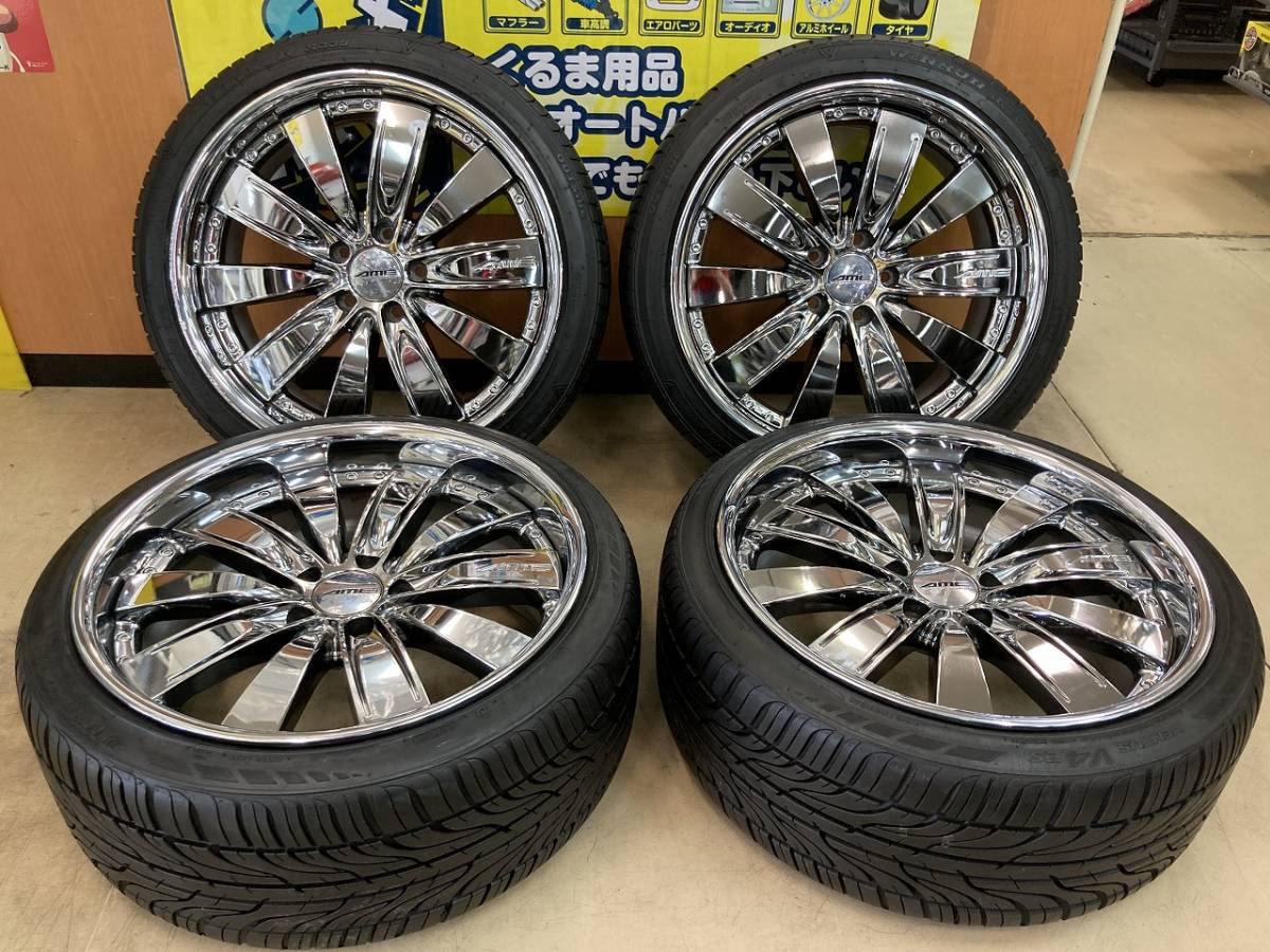 ☆AME モデラート グレーサー 19インチ アルミ 8.5J/9J +27 5穴 PCD114.3 メッキ R330 225/40 V4ES 235/35 タイヤ 4本 中古 KYOHO☆_画像1