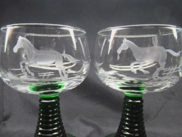 レトロ■リキュールグラス■6個セット 6種/馬彫刻 ミニグラス ガラス グリーン デザートカップ ワイングラスの画像3
