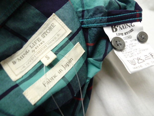 ◆BiMING BEAMS ビームス 配色良い 清涼 グリーン チェック ポケット付き シャツ グリーン系 サイズS_画像2