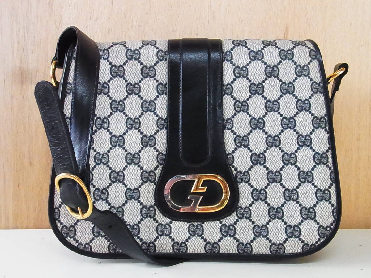 TS 綺麗 GUCCI オールドグッチ GG柄 ロゴバックル レザーショルダー