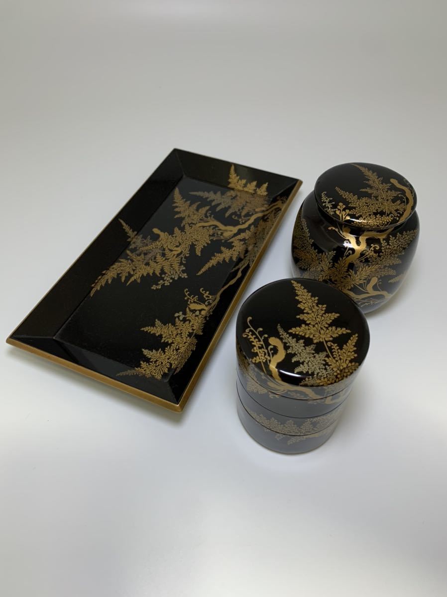 旧家蔵出し】本蒔絵香道具 重香合 時代香道具 香盆 香盤 松蒔絵 香箸