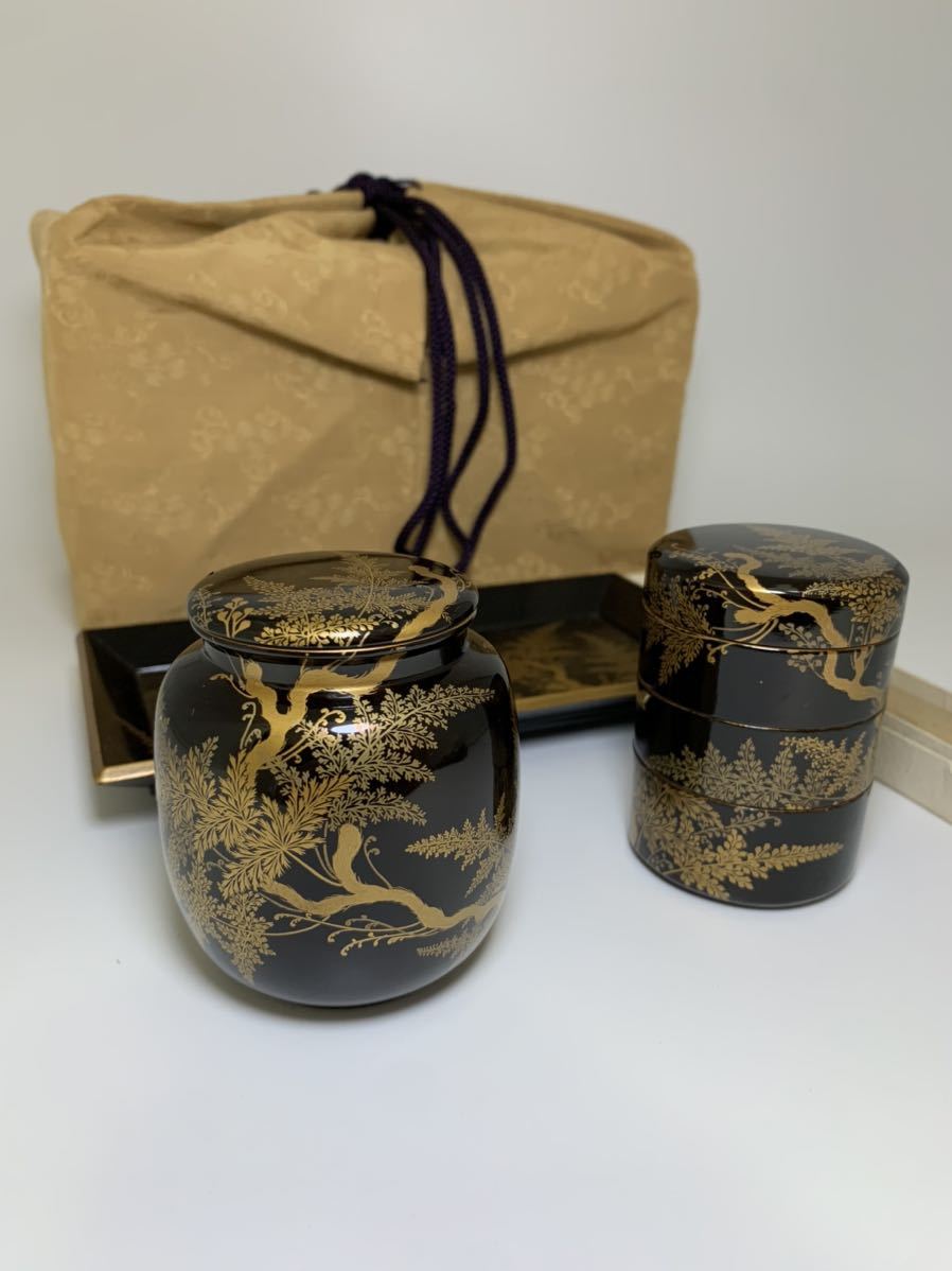 旧家蔵出し】本蒔絵香道具 重香合 時代香道具 香盆 香盤 松蒔絵 香箸