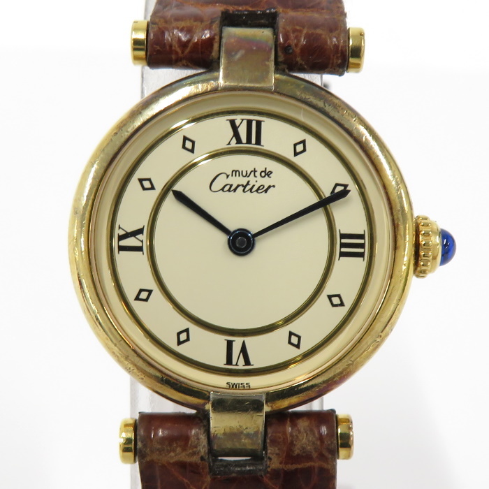 Cartier マスト ヴァンドーム レディース時計 SV925 革ベルト ブラウン